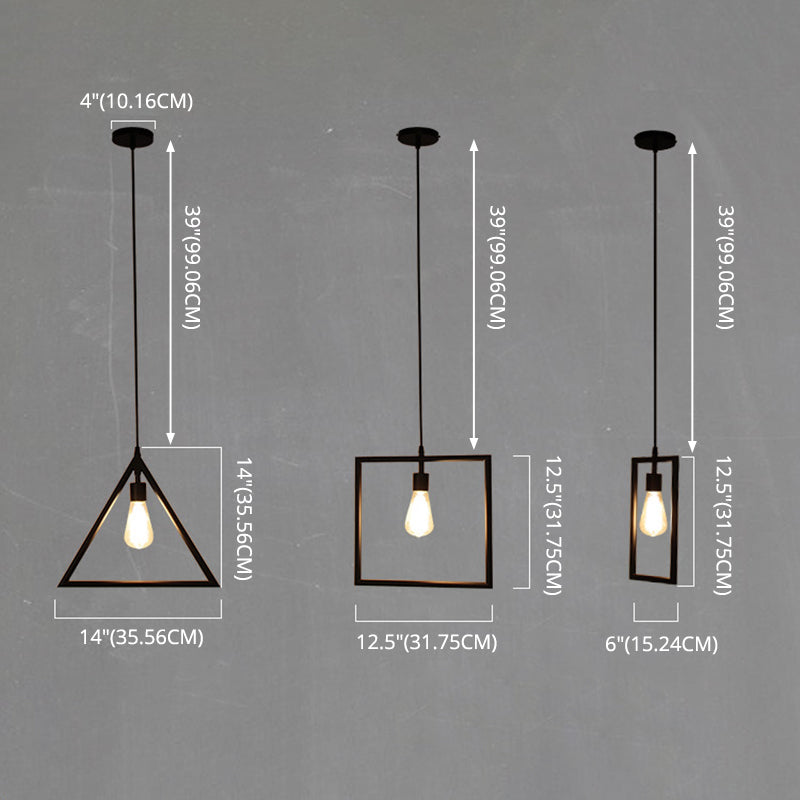 Zwart hangende hanglamp industriële stijl metalen geometrische hanglamp met een hanger