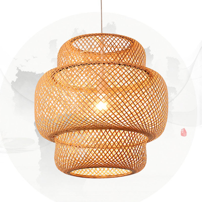 Luce di tessitura di bambù naturale Luce appesa Light Asian Style Simplicity 1-Bulb Lighting Freeture in beige