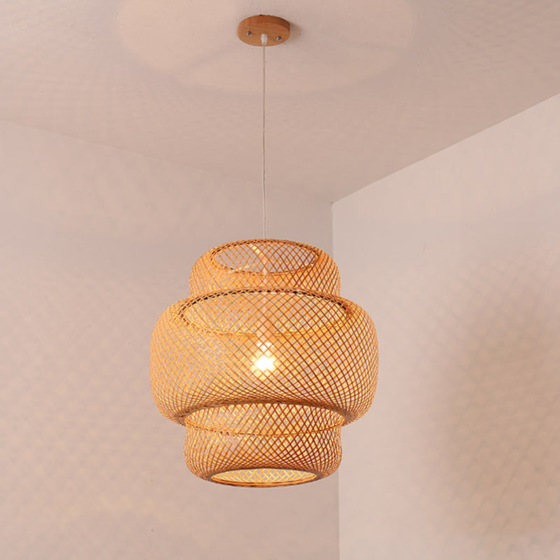 Luce di tessitura di bambù naturale Luce appesa Light Asian Style Simplicity 1-Bulb Lighting Freeture in beige