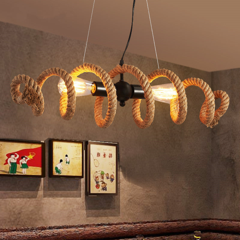Spring-shaped Hemp Rope Creative Chandelier Industrial Style 2-Lights Suspension Lighting Fixture for Restaurant
