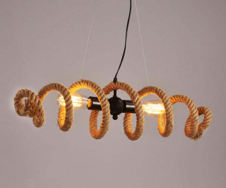 Spring-shaped Hemp Rope Creative Chandelier Industrial Style 2-Lights Suspension Lighting Fixture for Restaurant
