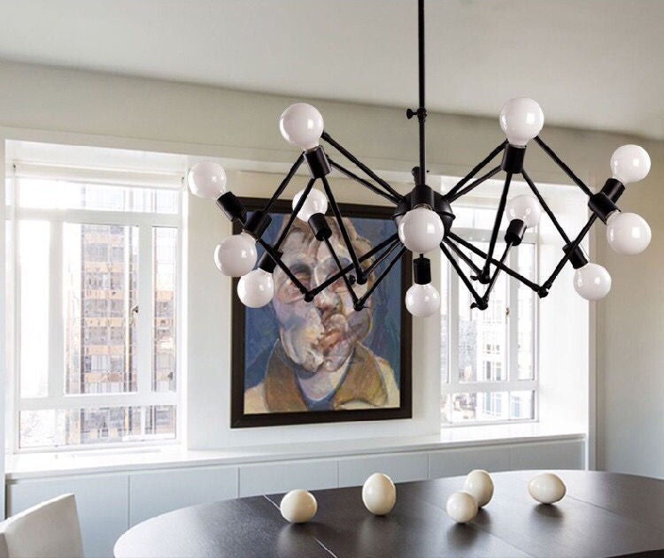 Industrial Exposed Chandelier Light Fixture Metal Pendant Light Fixture in Black