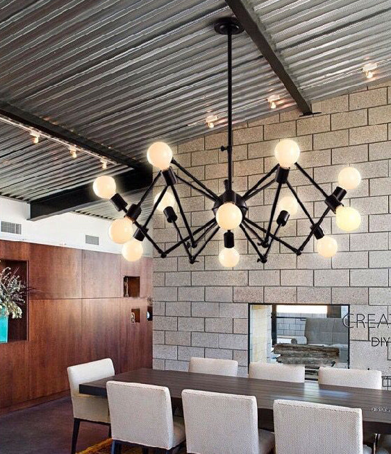 Industrial Exposed Chandelier Light Fixture Metal Pendant Light Fixture in Black