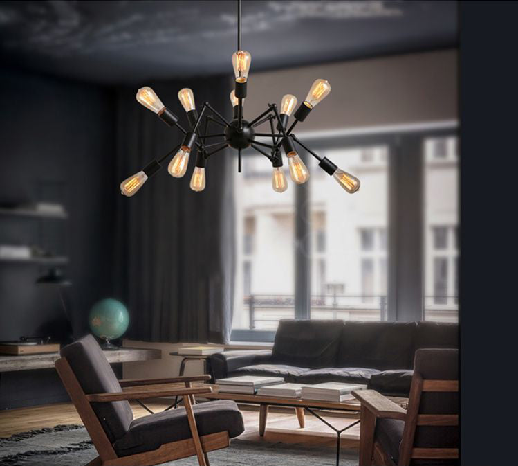 Industrial Exposed Chandelier Light Fixture Metal Pendant Light Fixture in Black