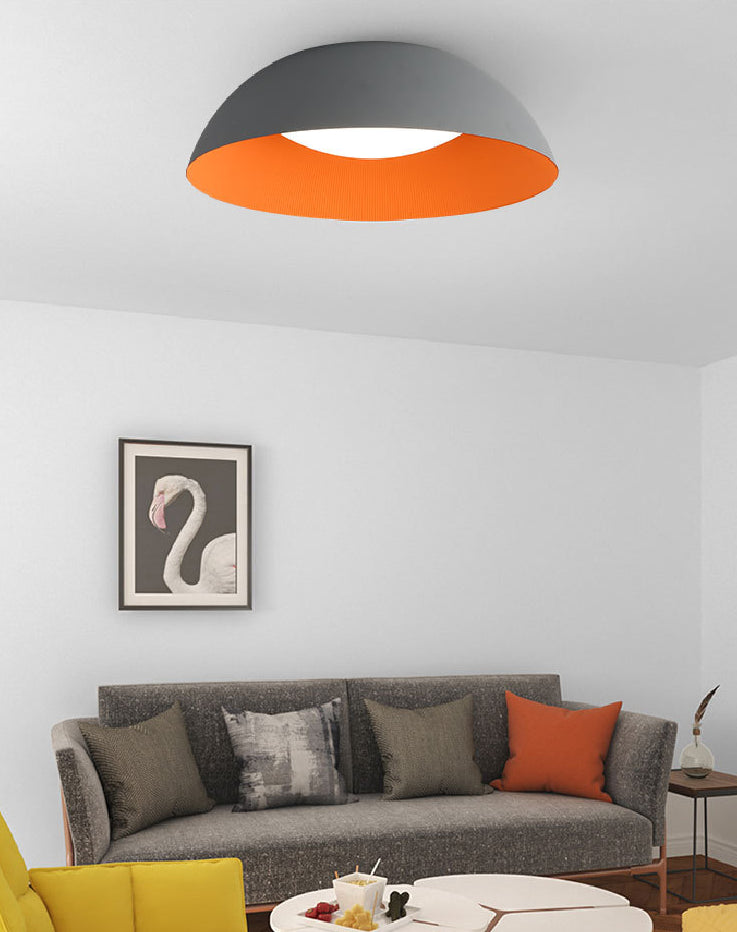 Grey + Orange Dome Shaped LED Ceiling Light Nordic Style Simplicity Aluminum Lighting Fixture for Bedroom