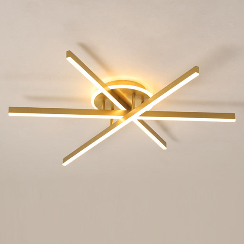 Slender Bar Semi Flush Mount Deckenleuchte moderne Metall Wohnzimmer LED -Halbmontage Beleuchtung in Gold