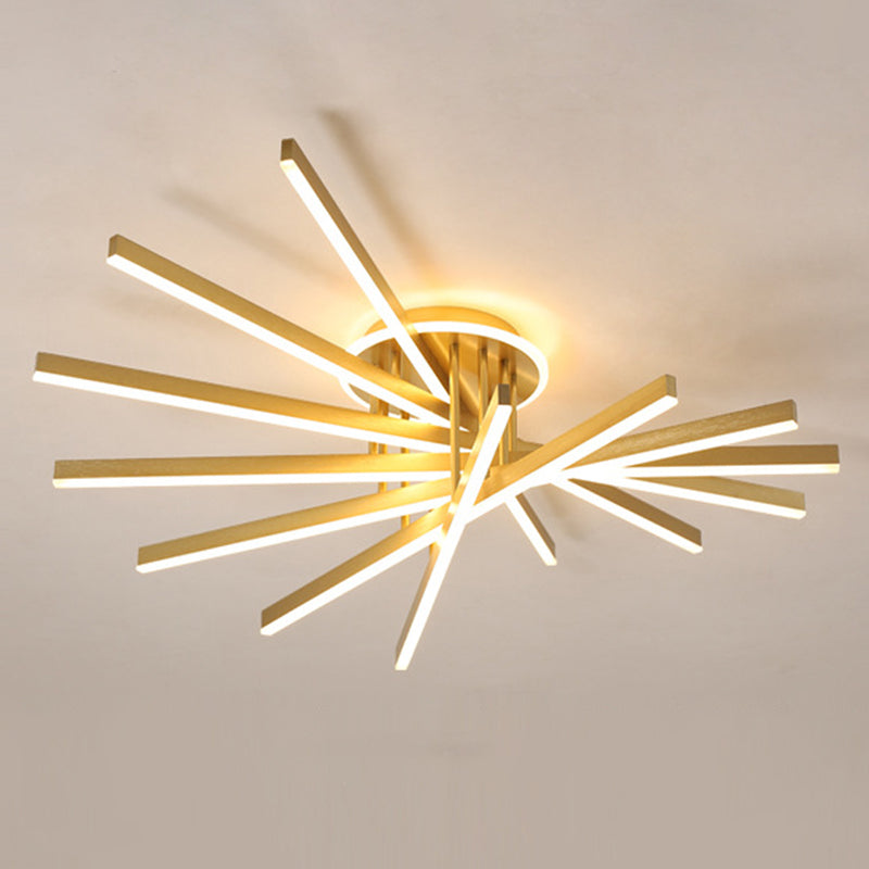 Slender Bar Semi Flush Mount Deckenleuchte moderne Metall Wohnzimmer LED -Halbmontage Beleuchtung in Gold