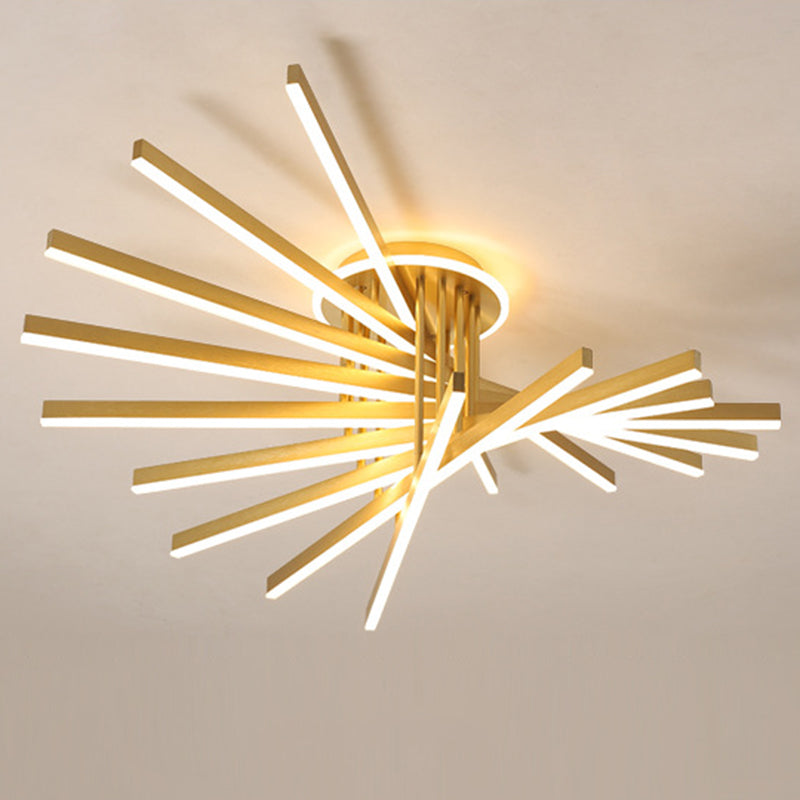 Slender Bar Semi Flush Mount Deckenleuchte moderne Metall Wohnzimmer LED -Halbmontage Beleuchtung in Gold