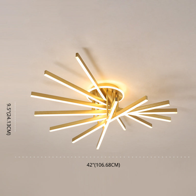 Slender Bar Semi Flush Mount plafond Aménagement de salon en métal moderne LED LED MONTER en or