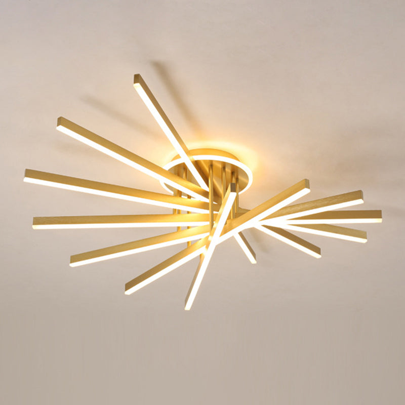 Slender Bar Semi Flush Mount Deckenleuchte moderne Metall Wohnzimmer LED -Halbmontage Beleuchtung in Gold