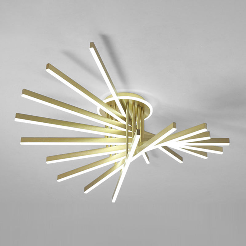 Slender Bar Semi Flush Mount Plafond Fecture Moderne metalen woonkamer LED Semi Mount Lighting in Gold