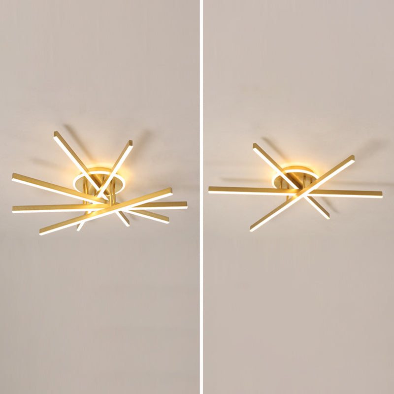 Slender Bar Semi Flush Mount Deckenleuchte moderne Metall Wohnzimmer LED -Halbmontage Beleuchtung in Gold