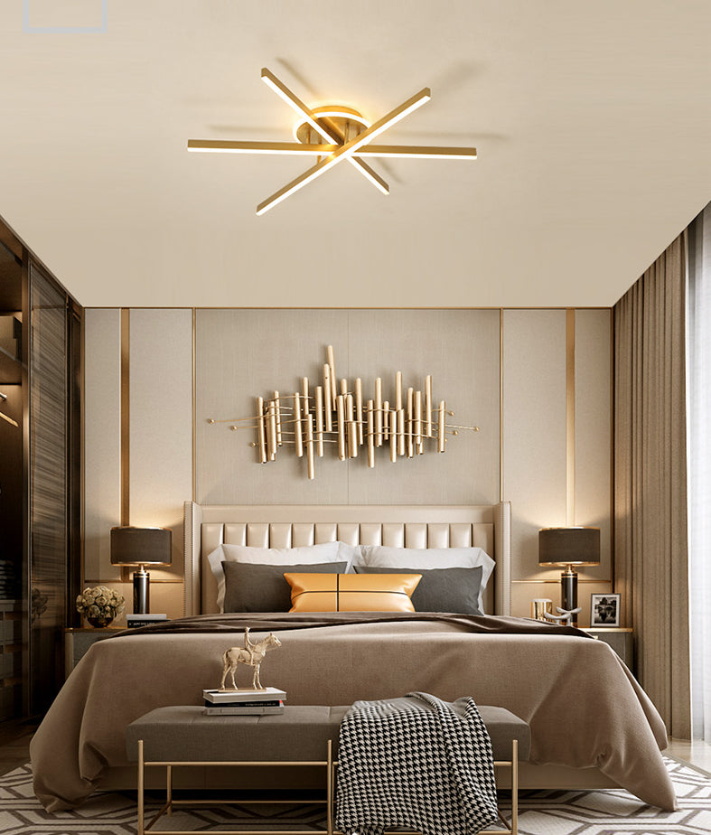 Slender Bar Semi Flush Mount Deckenleuchte moderne Metall Wohnzimmer LED -Halbmontage Beleuchtung in Gold