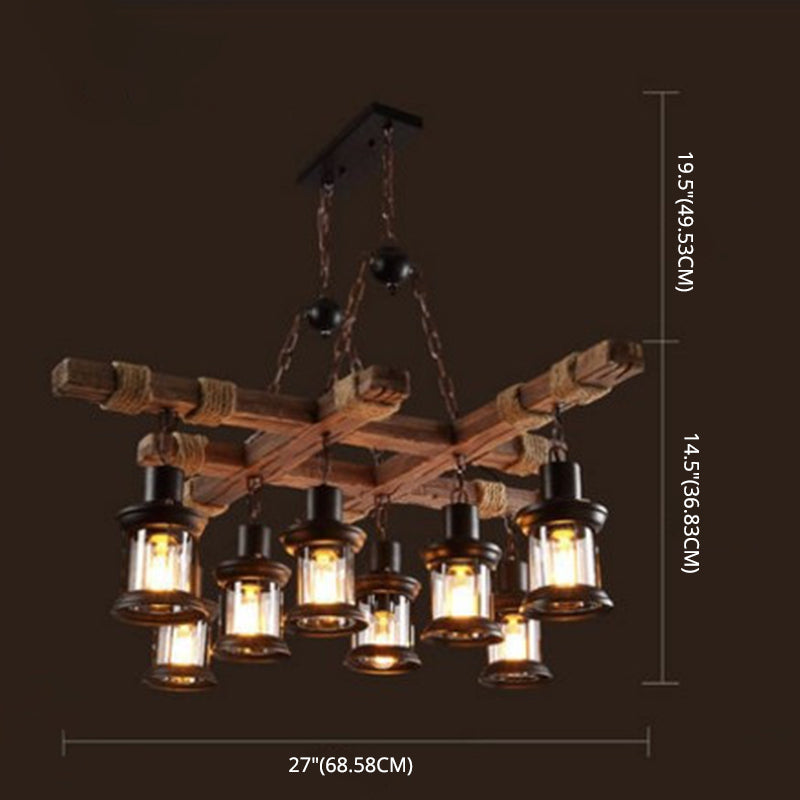 8 Light Chandelier Pendant Light Lodge Wood and Iron Rope Pendant Hanging Lights in Black for Restaurant