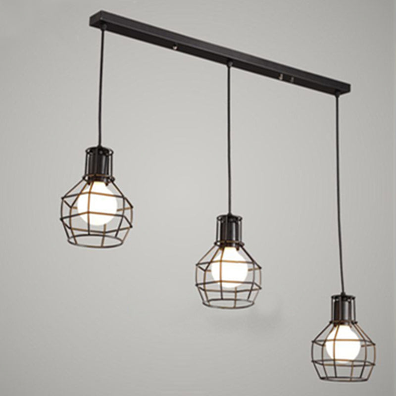 Cage Shade Pendant Lamp Industrial Black Finish Iron Hanging Light for Dining Room