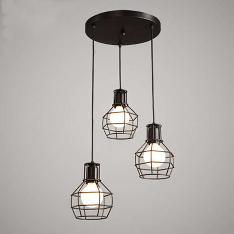 Cage Shade Pendant Lamp Industrial Black Finish Iron Hanging Light for Dining Room