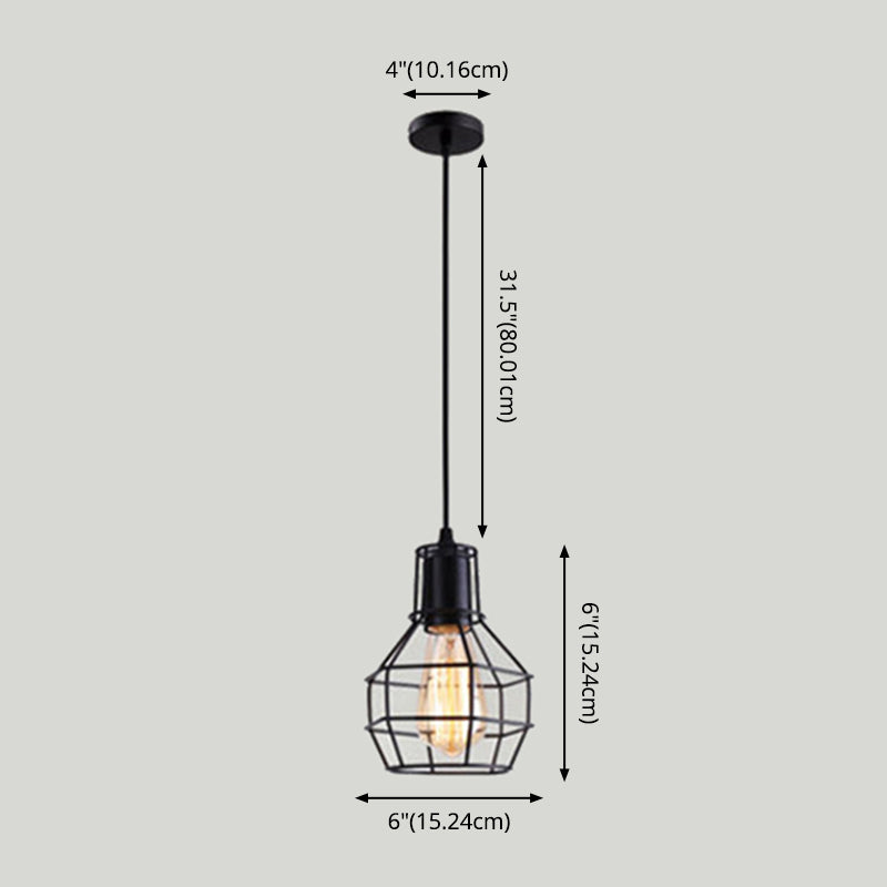 Cage Shade Pendant Lamp Industrial Black Finish Iron Hanging Light for Dining Room