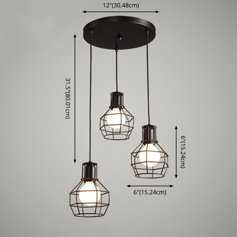 Cage Shade Pendant Lamp Industrial Black Finish Iron Hanging Light for Dining Room