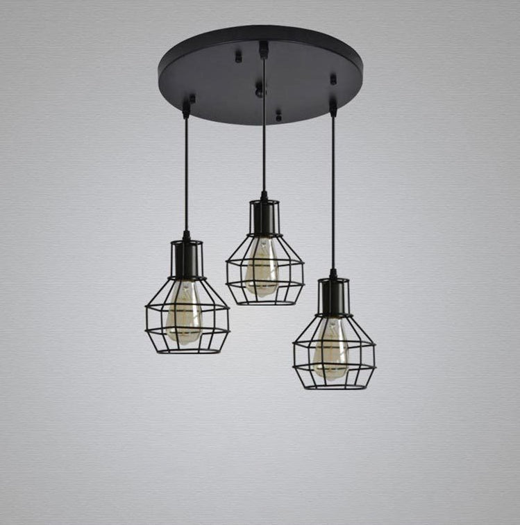 Cage Shade Pendant Lamp Industrial Black Finish Iron Hanging Light for Dining Room