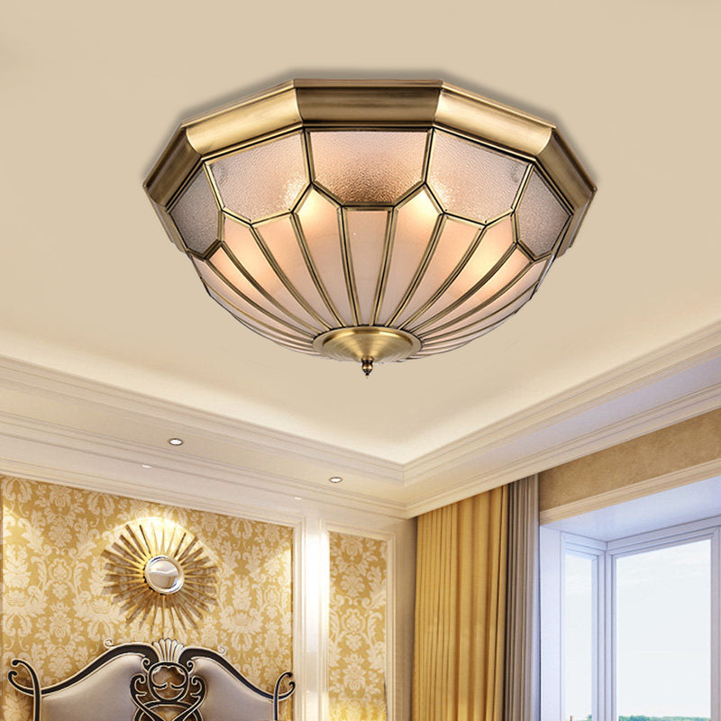 Brass 6 Bulbs Light Fixture Classic Metal Dome Flush Mount Ceiling Chandelier with Beveled Glass Shade