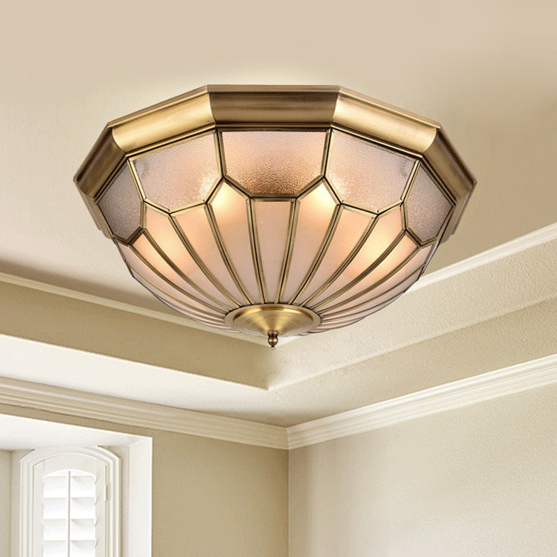 Brass 6 Bulbs Light Fixture Classic Metal Dome Flush Mount Ceiling Chandelier with Beveled Glass Shade