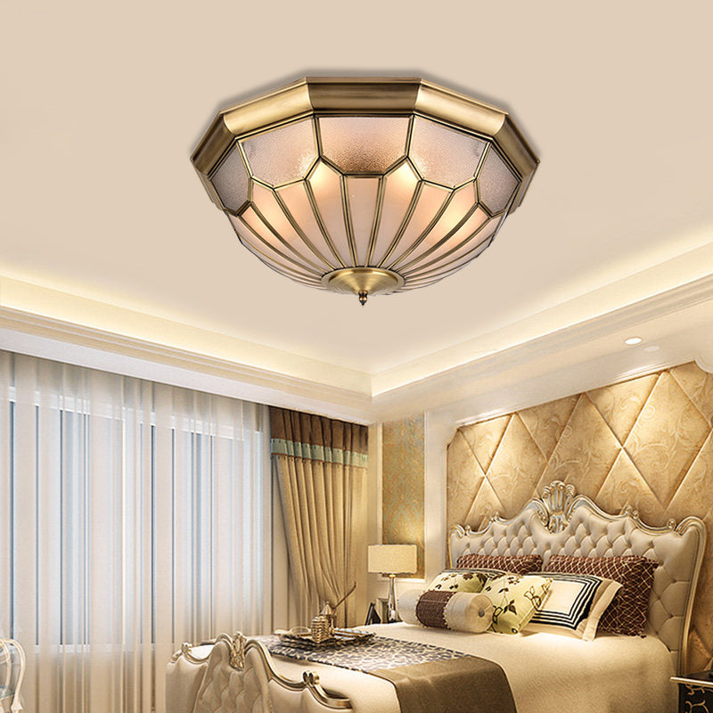 Brass 6 Bulbs Light Fixture Classic Metal Dome Flush Mount Ceiling Chandelier with Beveled Glass Shade