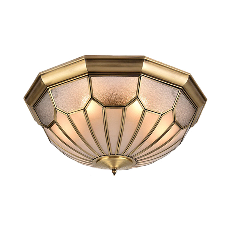 Lustre de plafond encastré à dôme en métal classique, luminaire en laiton à 6 ampoules avec abat-jour en verre biseauté