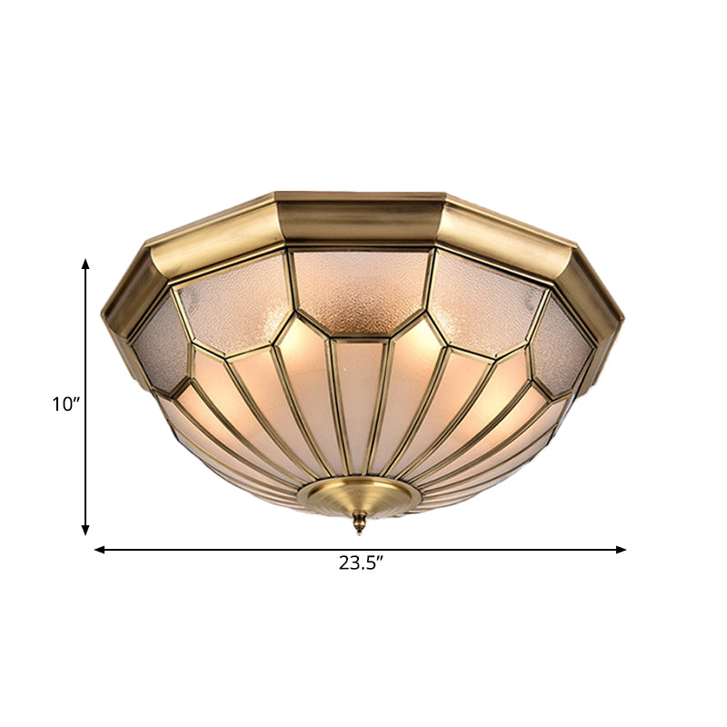 Lustre de plafond encastré à dôme en métal classique, luminaire en laiton à 6 ampoules avec abat-jour en verre biseauté