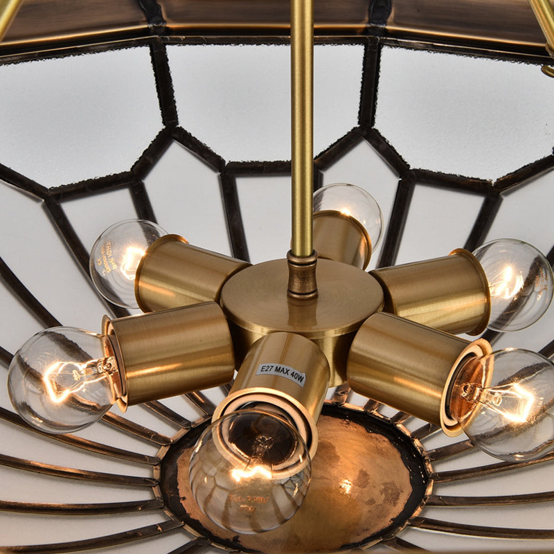 Brass 6 Bulbs Light Fixture Classic Metal Dome Flush Mount Ceiling Chandelier with Beveled Glass Shade