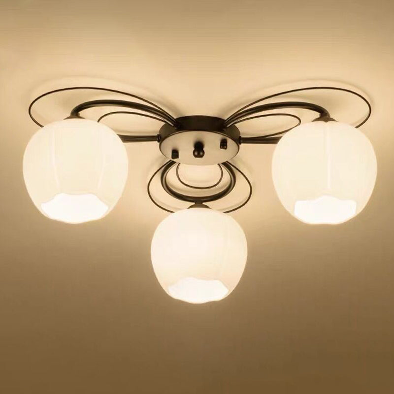 Geometric Semi Flush Ceiling Lights Traditional Opal Glass Ceiling Mount Chandelier for Living Room