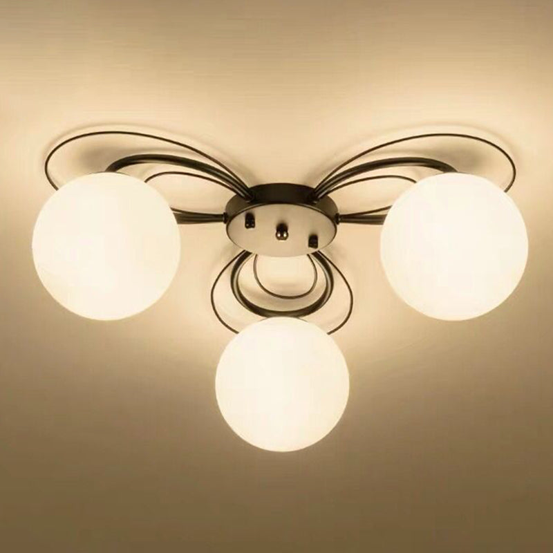 Geometric Semi Flush Ceiling Lights Traditional Opal Glass Ceiling Mount Chandelier for Living Room