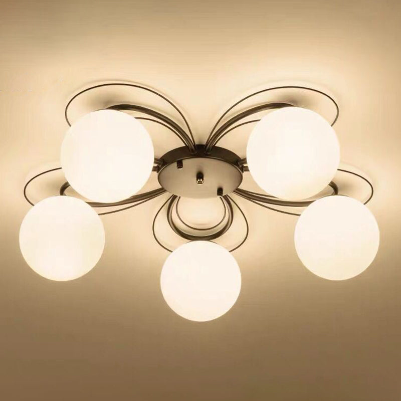 Geometric Semi Flush Ceiling Lights Traditional Opal Glass Ceiling Mount Chandelier for Living Room