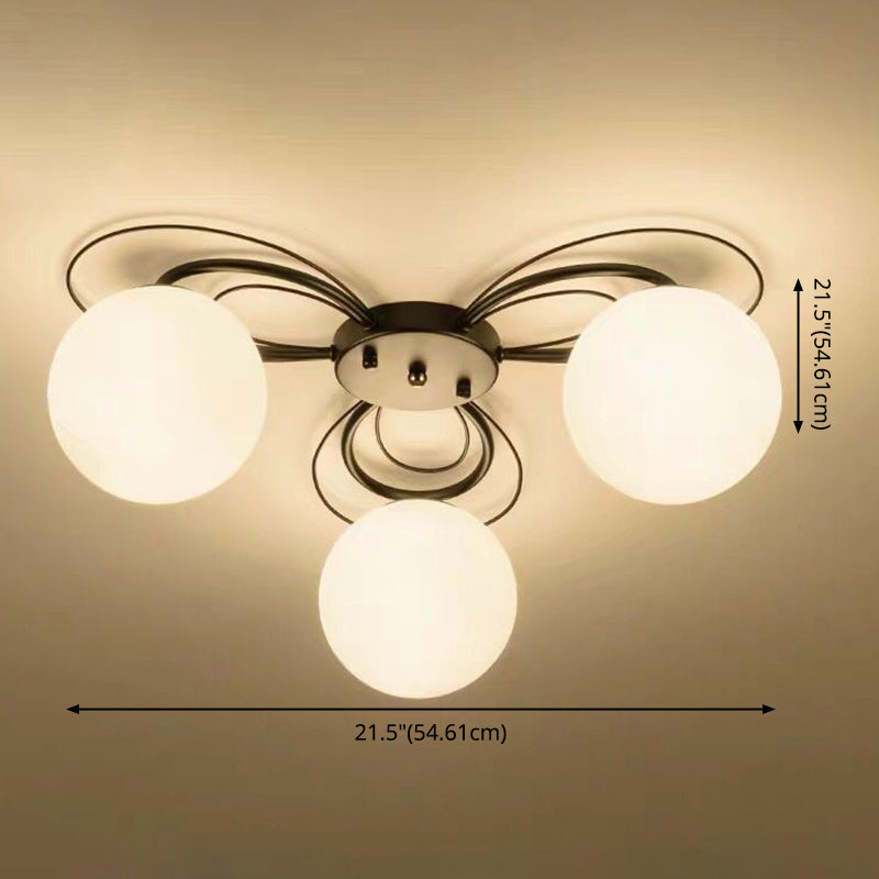 Geometric Semi Flush Ceiling Lights Traditional Opal Glass Ceiling Mount Chandelier for Living Room