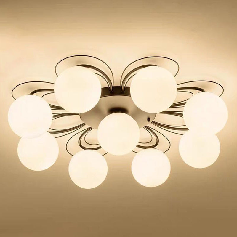 Geometric Semi Flush Ceiling Lights Traditional Opal Glass Ceiling Mount Chandelier for Living Room