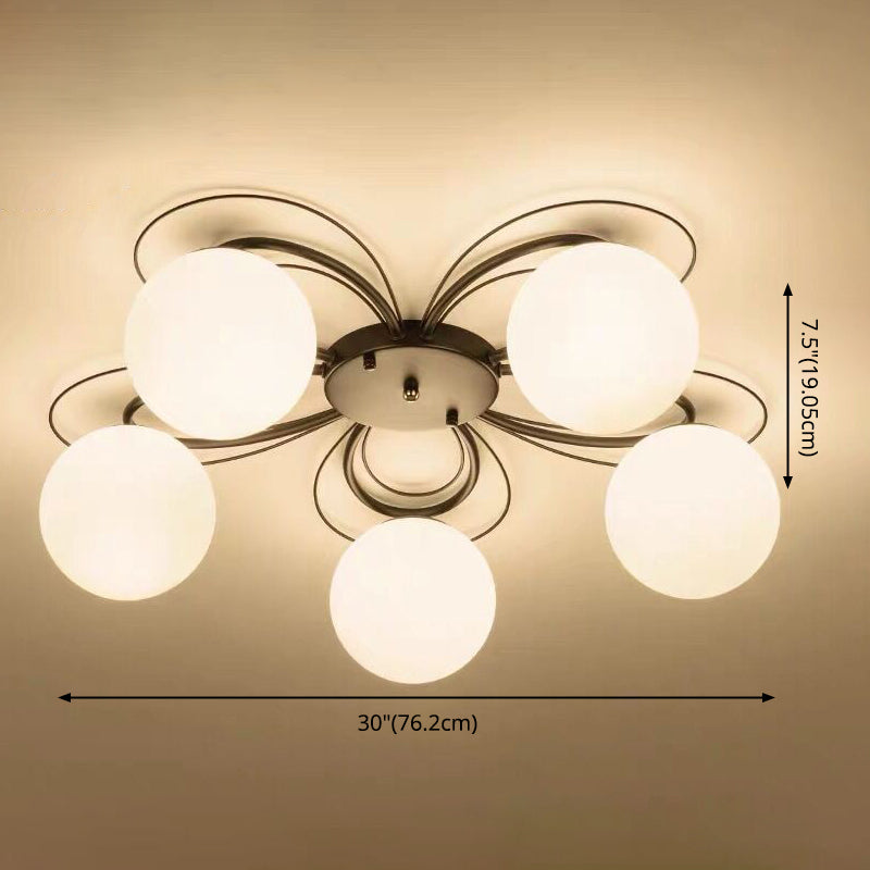 Geometric Semi Flush Ceiling Lights Traditional Opal Glass Ceiling Mount Chandelier for Living Room