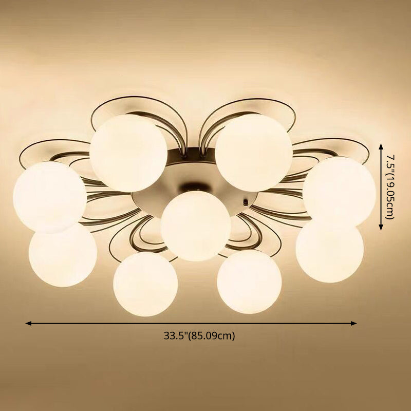 Geometric Semi Flush Ceiling Lights Traditional Opal Glass Ceiling Mount Chandelier for Living Room