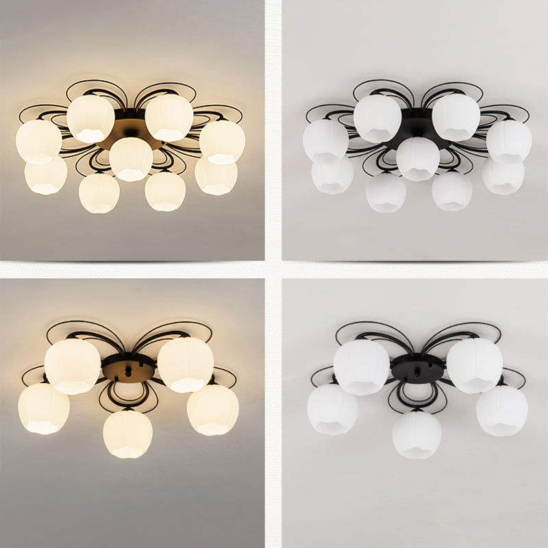 Geometric Semi Flush Ceiling Lights Traditional Opal Glass Ceiling Mount Chandelier for Living Room