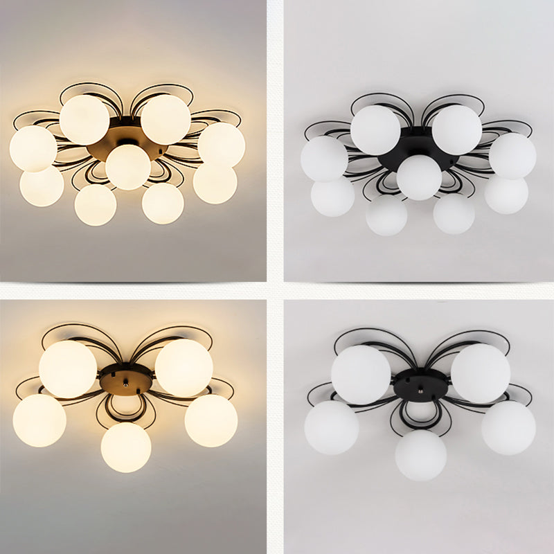 Geometric Semi Flush Ceiling Lights Traditional Opal Glass Ceiling Mount Chandelier for Living Room