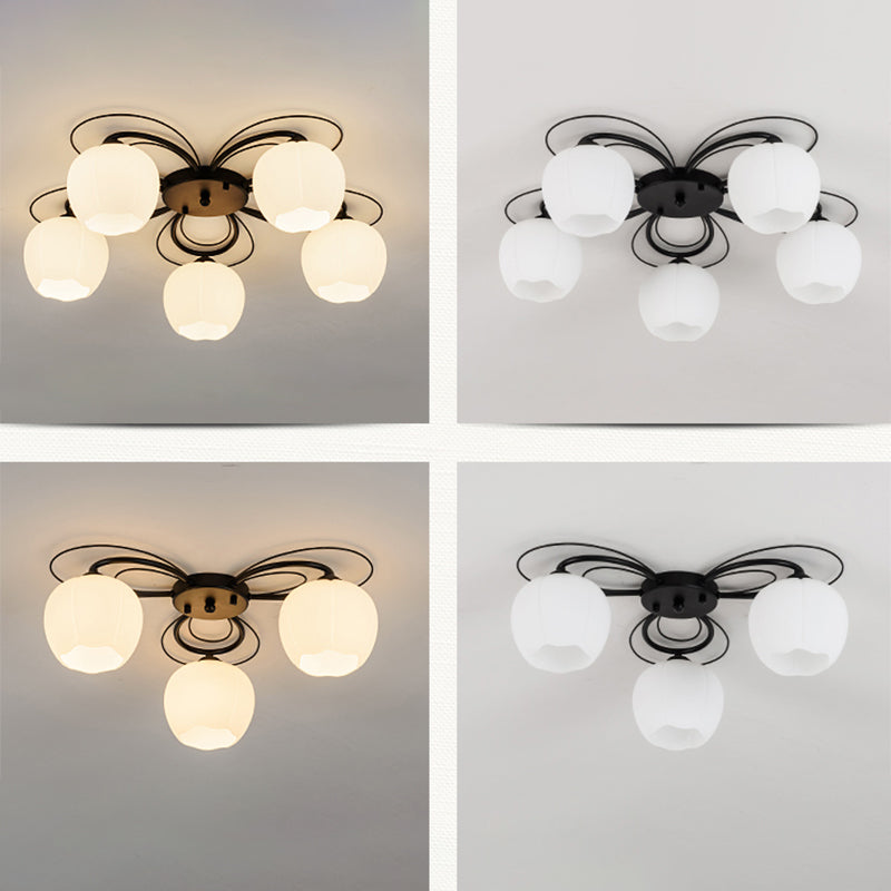 Geometric Semi Flush Ceiling Lights Traditional Opal Glass Ceiling Mount Chandelier for Living Room