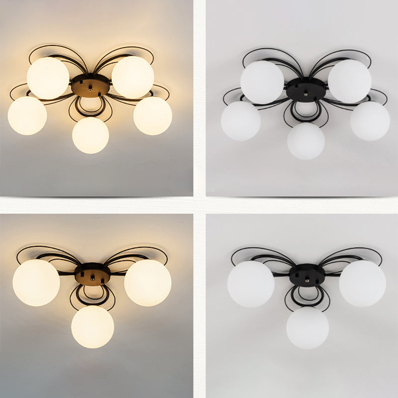 Geometric Semi Flush Ceiling Lights Traditional Opal Glass Ceiling Mount Chandelier for Living Room