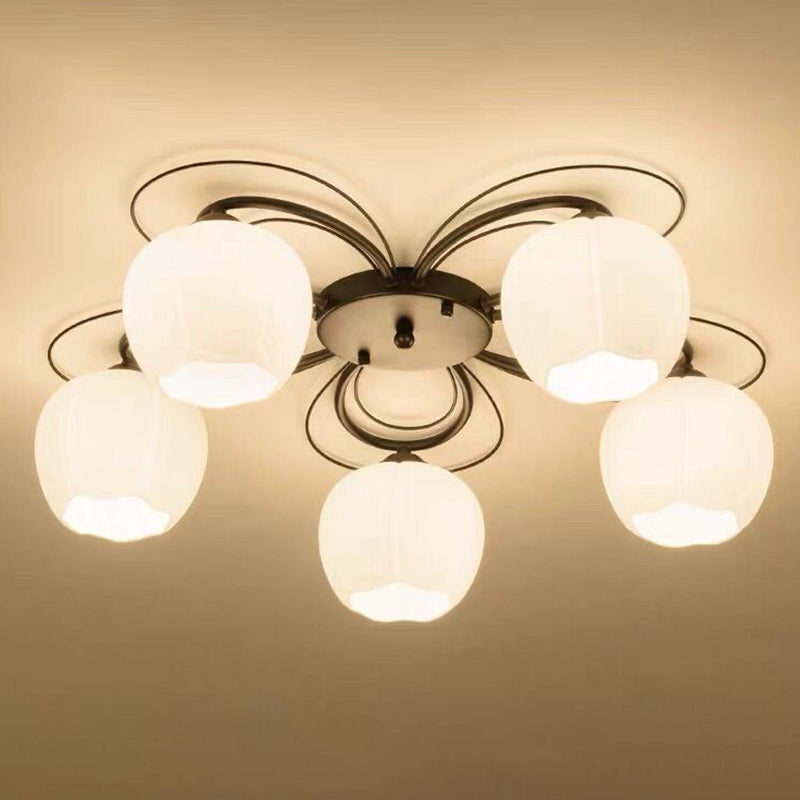 Geometric Semi Flush Ceiling Lights Traditional Opal Glass Ceiling Mount Chandelier for Living Room