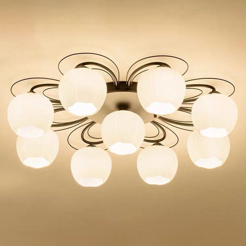 Geometric Semi Flush Ceiling Lights Traditional Opal Glass Ceiling Mount Chandelier for Living Room