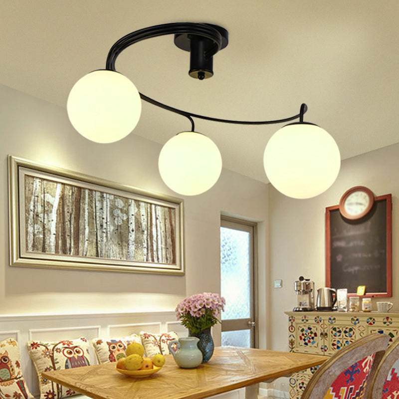 Sphere Semi Flush Ceiling Lights Traditional Milky Glass Ceiling Mount Chandelier for Living Room