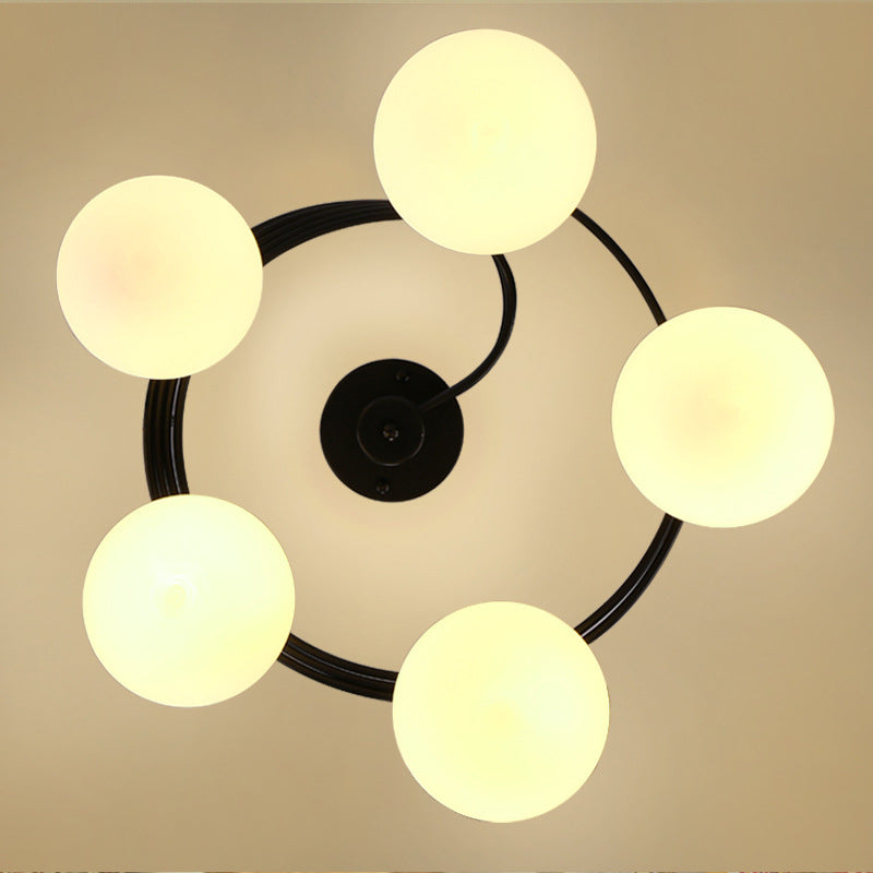 Sphere Semi Flush Ceiling Lights Traditional Milky Glass Ceiling Mount Chandelier for Living Room