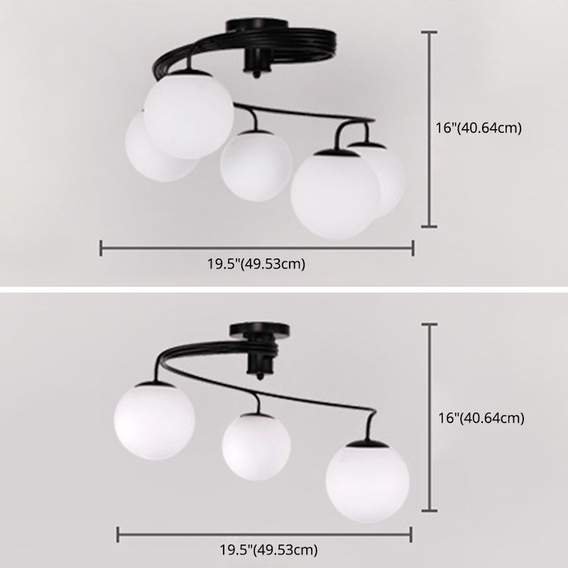 Sphere Semi Flush Ceiling Lights Traditional Milky Glass Ceiling Mount Chandelier for Living Room