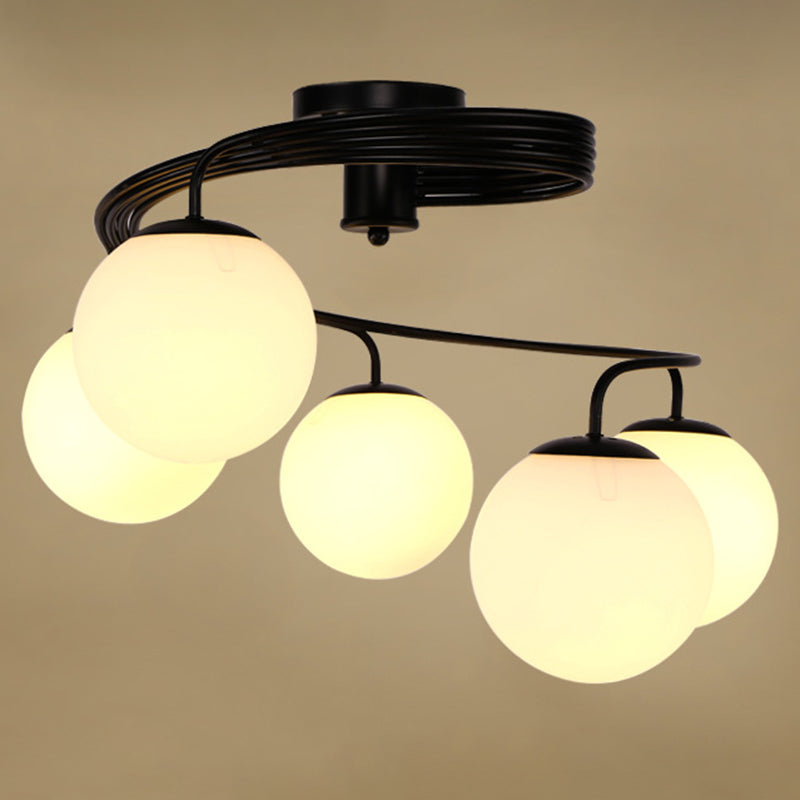 Sphere Semi Flush Ceiling Lights Traditional Milky Glass Ceiling Mount Chandelier for Living Room