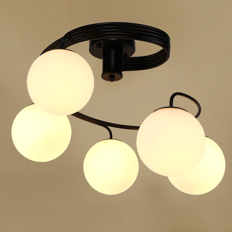 Sphere Semi Flush Ceiling Lights Traditional Milky Glass Ceiling Mount Chandelier for Living Room