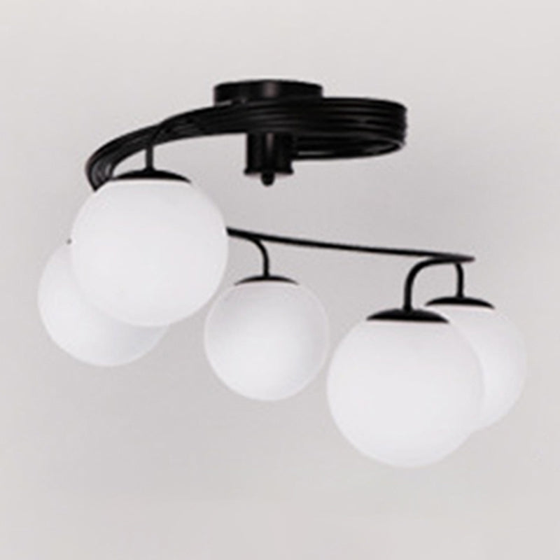 Sphere Semi Flush Ceiling Lights Traditional Milky Glass Ceiling Mount Chandelier for Living Room