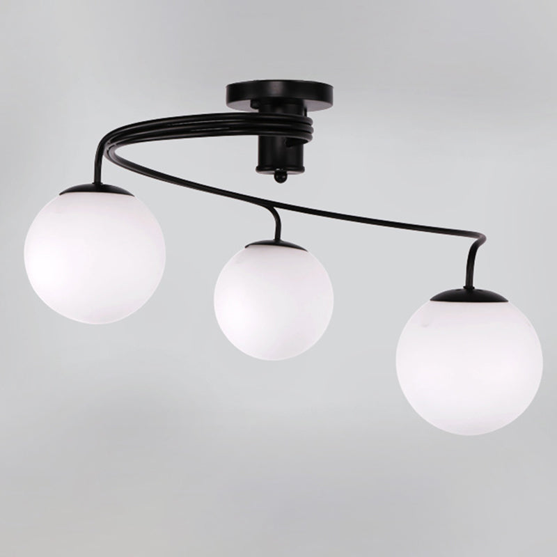 Sphere Semi Flush Ceiling Lights Traditional Milky Glass Ceiling Mount Chandelier for Living Room