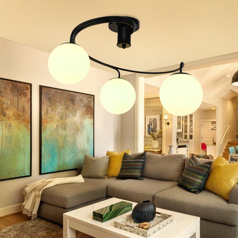 Sphere Semi Flush Ceiling Lights Traditional Milky Glass Ceiling Mount Chandelier for Living Room